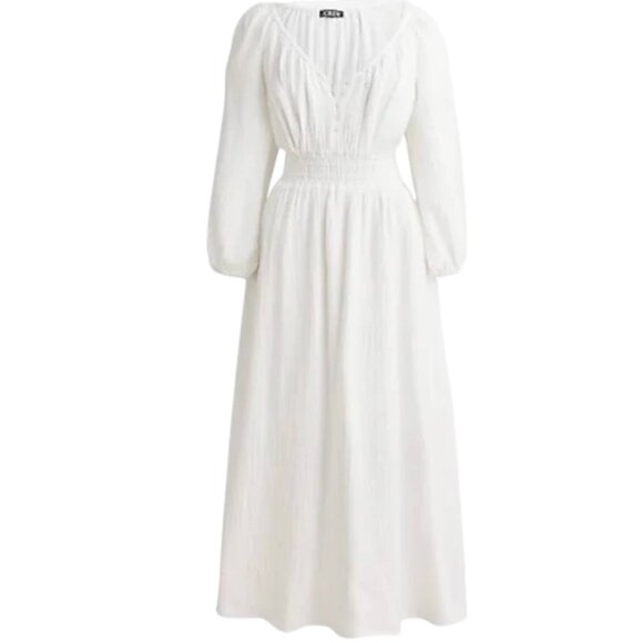 J. Crew V-Neck Midi Dress in Soft Cotton Gauze - White - M - Picture 1 of 9